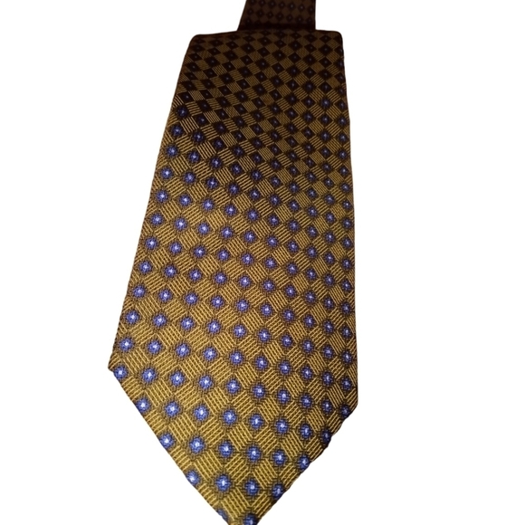 Calvin Klein 100% Silk Taupe & Blue Diamond Geo Print Business Casual Tie - Picture 6 of 6